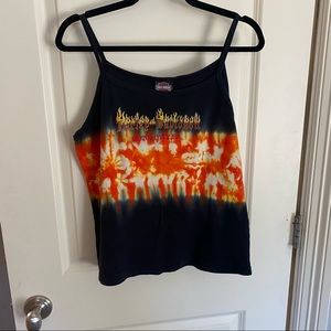 Vintage Harley Davidson Flame Print Embroidered Tie Dye Black 90s Cami Tank